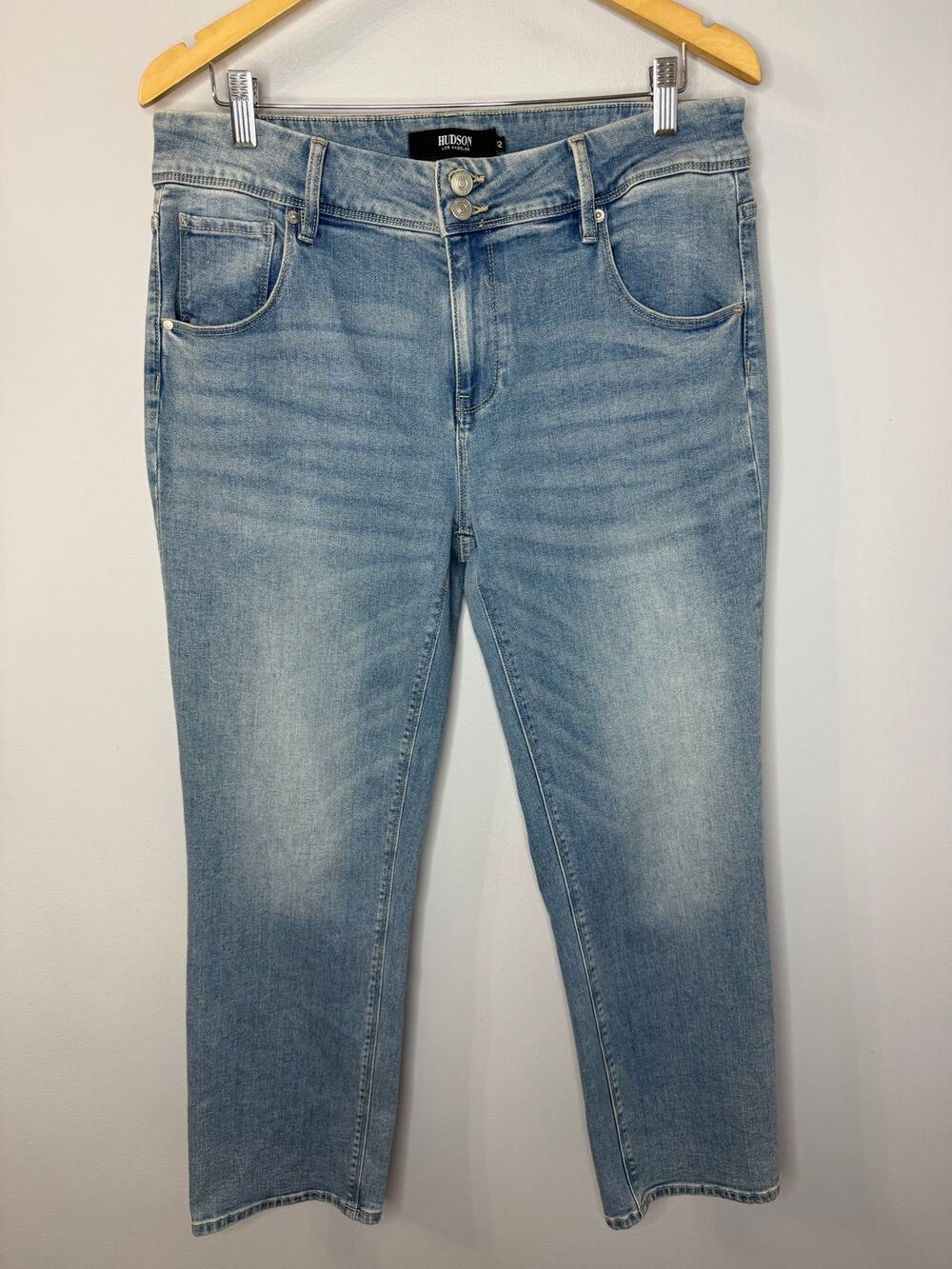 HUDSON Midrise Straight Stretch Jeans Flap Pocket Icy Blue Women's 12 New